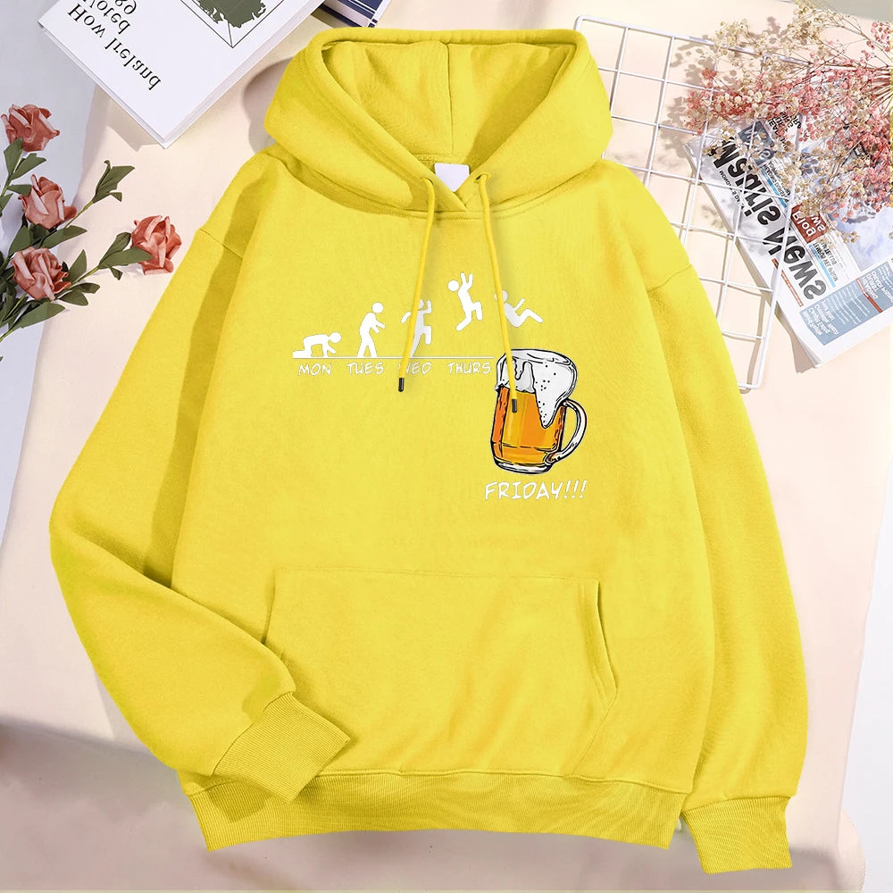 Sweat à capuche Friday Got Beer pour homme et femme, oversize, imprimé amusant avec semaine et pinte de bière le vendredi, pull ample polaire pour automne et hiver