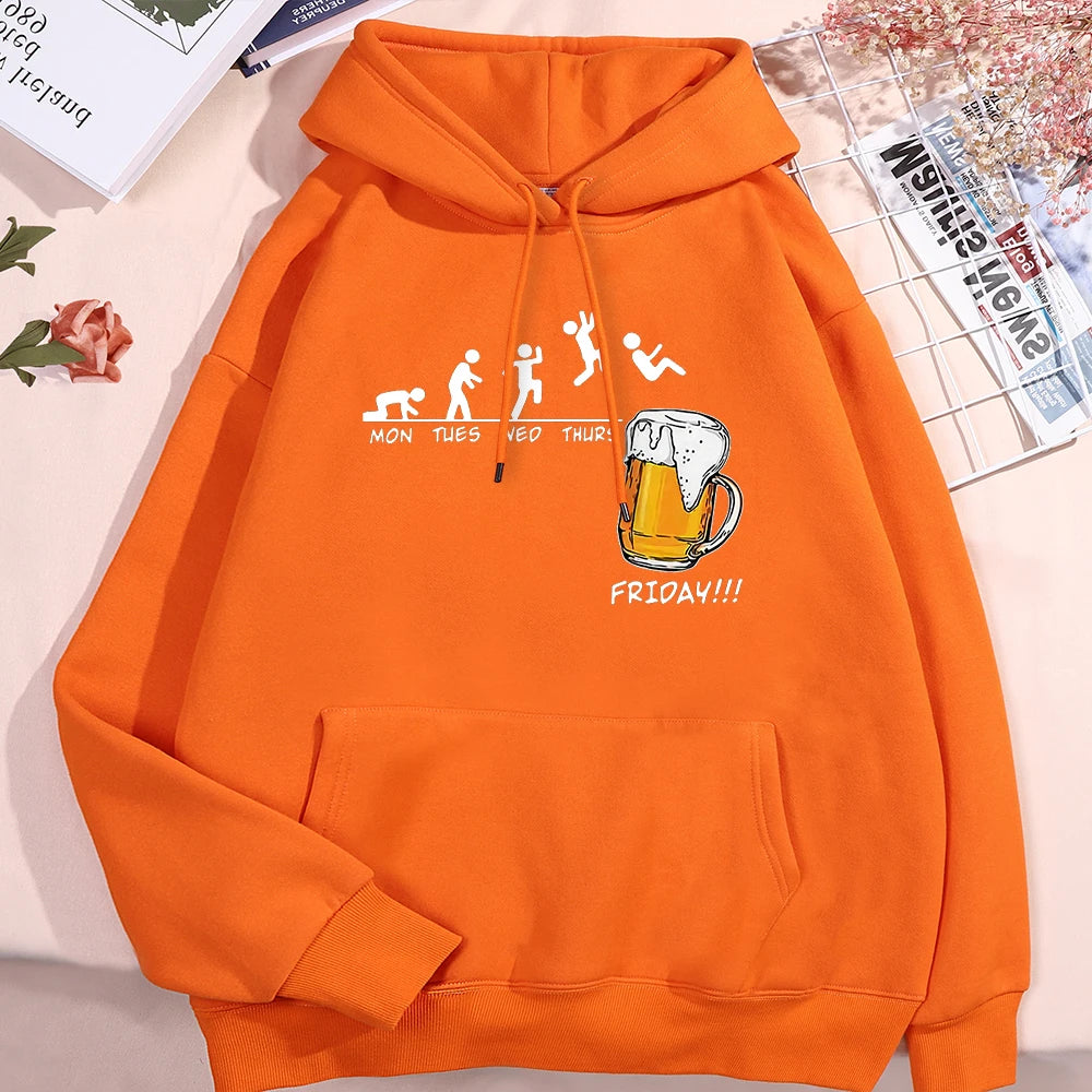 Sweat à capuche Friday Got Beer pour homme et femme, oversize, imprimé amusant avec semaine et pinte de bière le vendredi, pull ample polaire pour automne et hiver