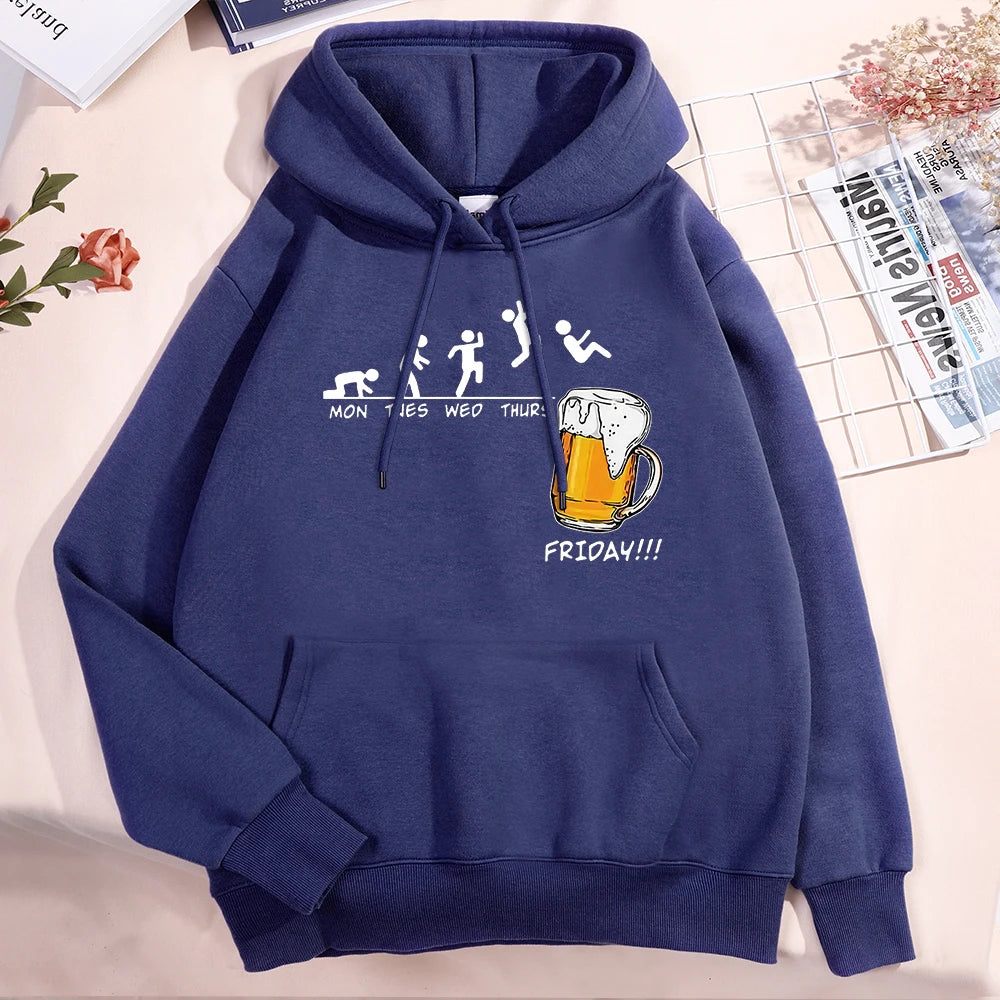 Sweat à capuche Friday Got Beer pour homme et femme, oversize, imprimé amusant avec semaine et pinte de bière le vendredi, pull ample polaire pour automne et hiver