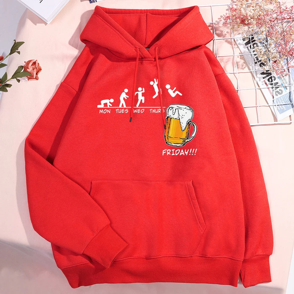 Sweat à capuche Friday Got Beer pour homme et femme, oversize, imprimé amusant avec semaine et pinte de bière le vendredi, pull ample polaire pour automne et hiver