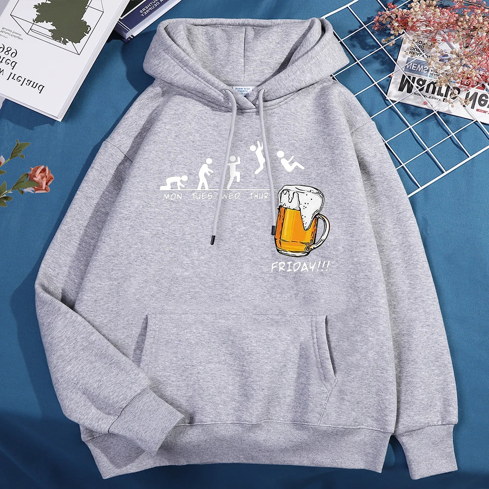 Sweat à capuche Friday Got Beer pour homme et femme, oversize, imprimé amusant avec semaine et pinte de bière le vendredi, pull ample polaire pour automne et hiver