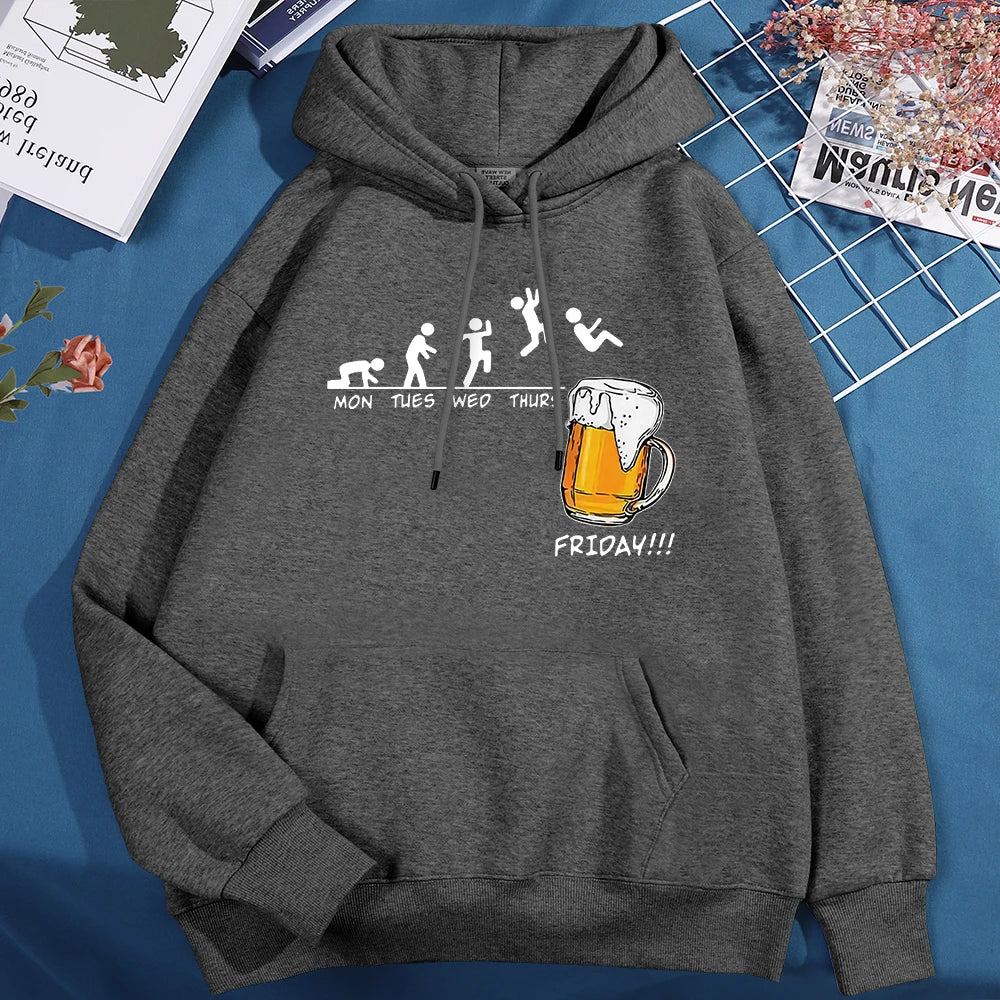 Sweat à capuche Friday Got Beer pour homme et femme, oversize, imprimé amusant avec semaine et pinte de bière le vendredi, pull ample polaire pour automne et hiver