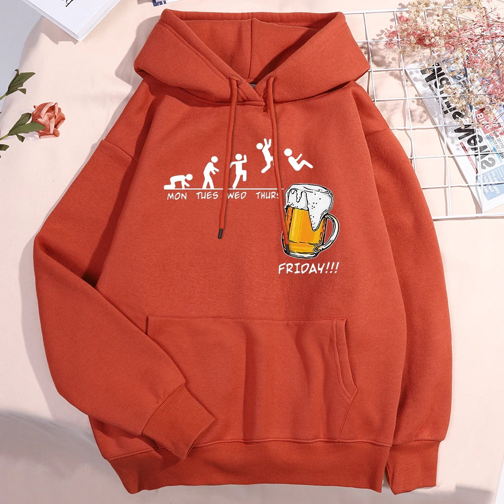 Sweat à capuche Friday Got Beer pour homme et femme, oversize, imprimé amusant avec semaine et pinte de bière le vendredi, pull ample polaire pour automne et hiver