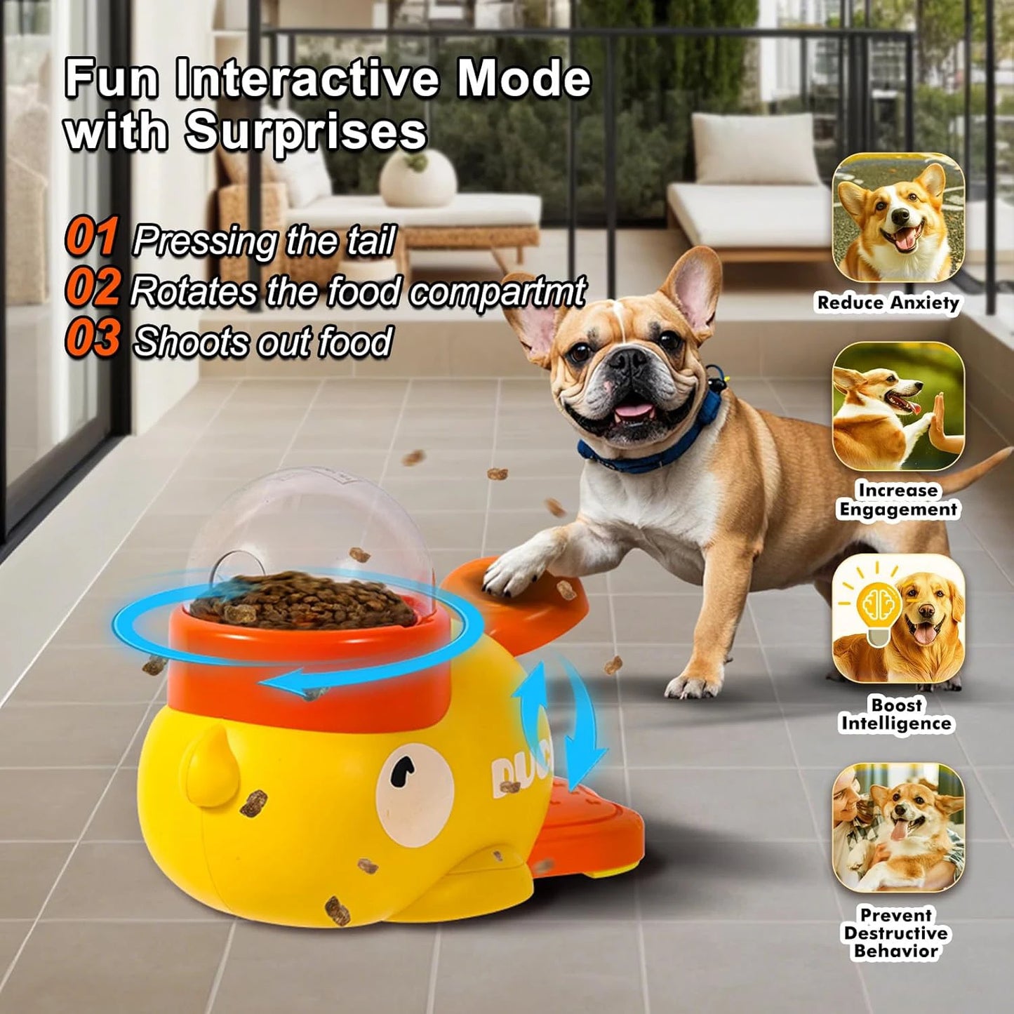 Distributeur de Croquettes et Jouet Interactif – Design Canard