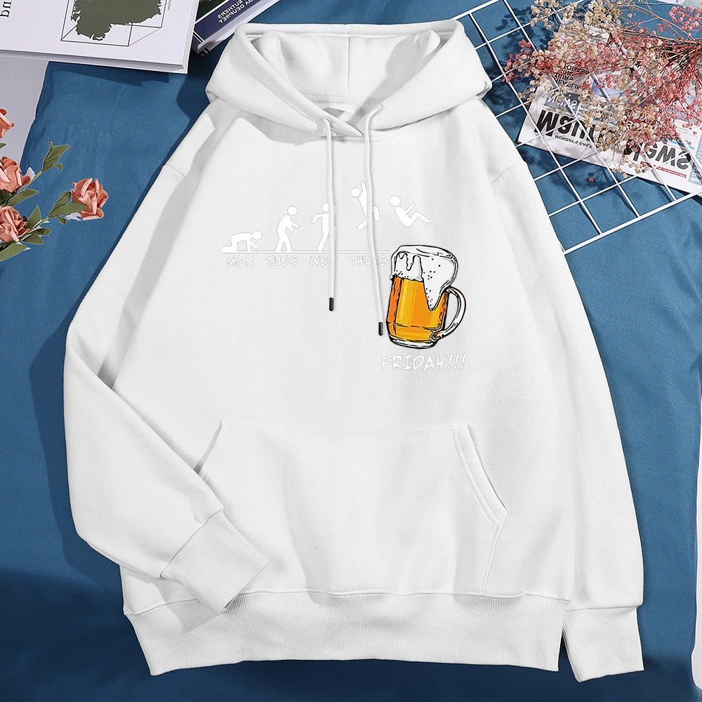 Sweat à capuche Friday Got Beer pour homme et femme, oversize, imprimé amusant avec semaine et pinte de bière le vendredi, pull ample polaire pour automne et hiver