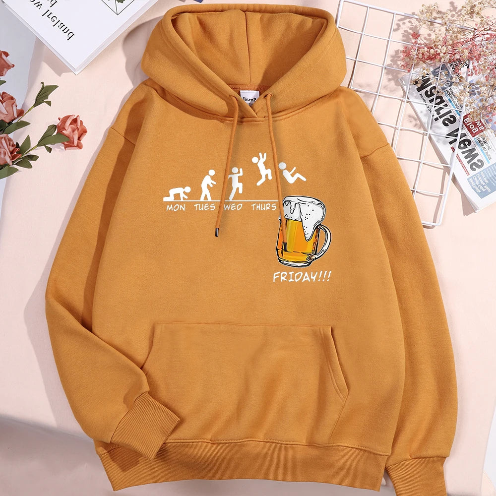 Sweat à capuche Friday Got Beer pour homme et femme, oversize, imprimé amusant avec semaine et pinte de bière le vendredi, pull ample polaire pour automne et hiver