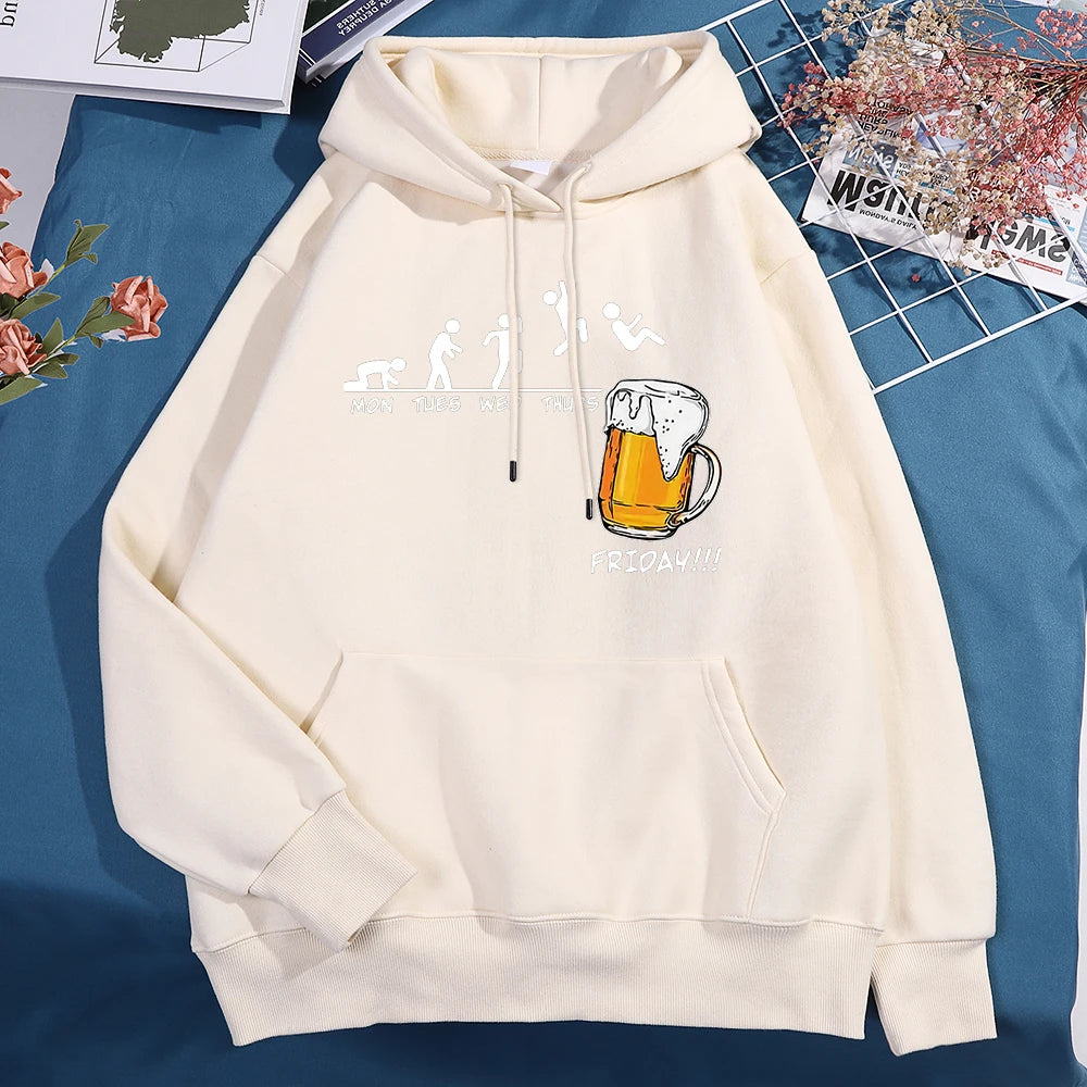Sweat à capuche Friday Got Beer pour homme et femme, oversize, imprimé amusant avec semaine et pinte de bière le vendredi, pull ample polaire pour automne et hiver