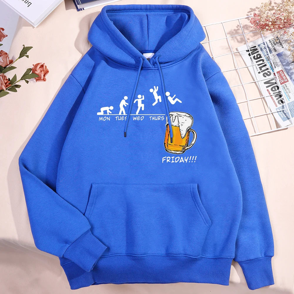 Sweat à capuche Friday Got Beer pour homme et femme, oversize, imprimé amusant avec semaine et pinte de bière le vendredi, pull ample polaire pour automne et hiver