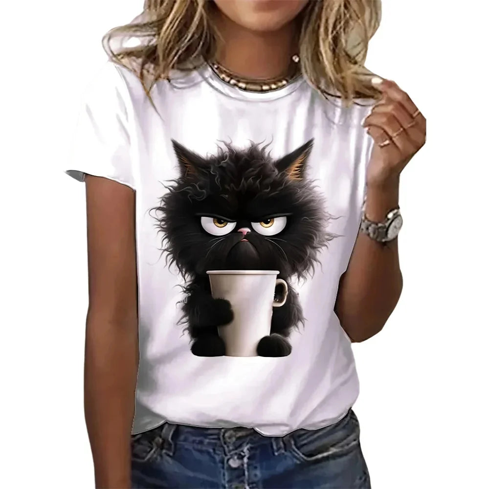 T-shirt Chat Énervé & Café – Mood du Matin