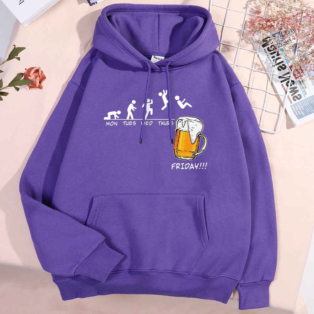 Sweat à capuche Friday Got Beer pour homme et femme, oversize, imprimé amusant avec semaine et pinte de bière le vendredi, pull ample polaire pour automne et hiver