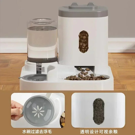 Distributeur Automatique 2-en-1 Nourriture & Eau pour Chats & Chiots 