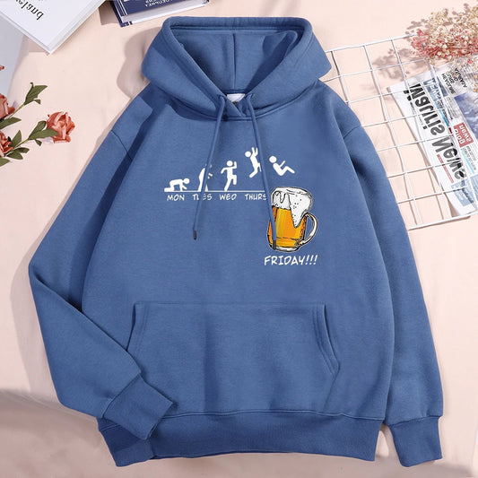 Sweat à capuche Friday Got Beer pour homme et femme, oversize, imprimé amusant avec semaine et pinte de bière le vendredi, pull ample polaire pour automne et hiver
