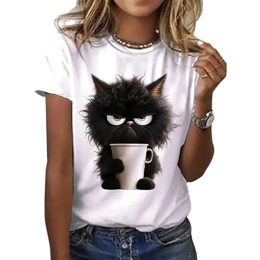 T-shirt Chat Énervé & Café – Mood du Matin